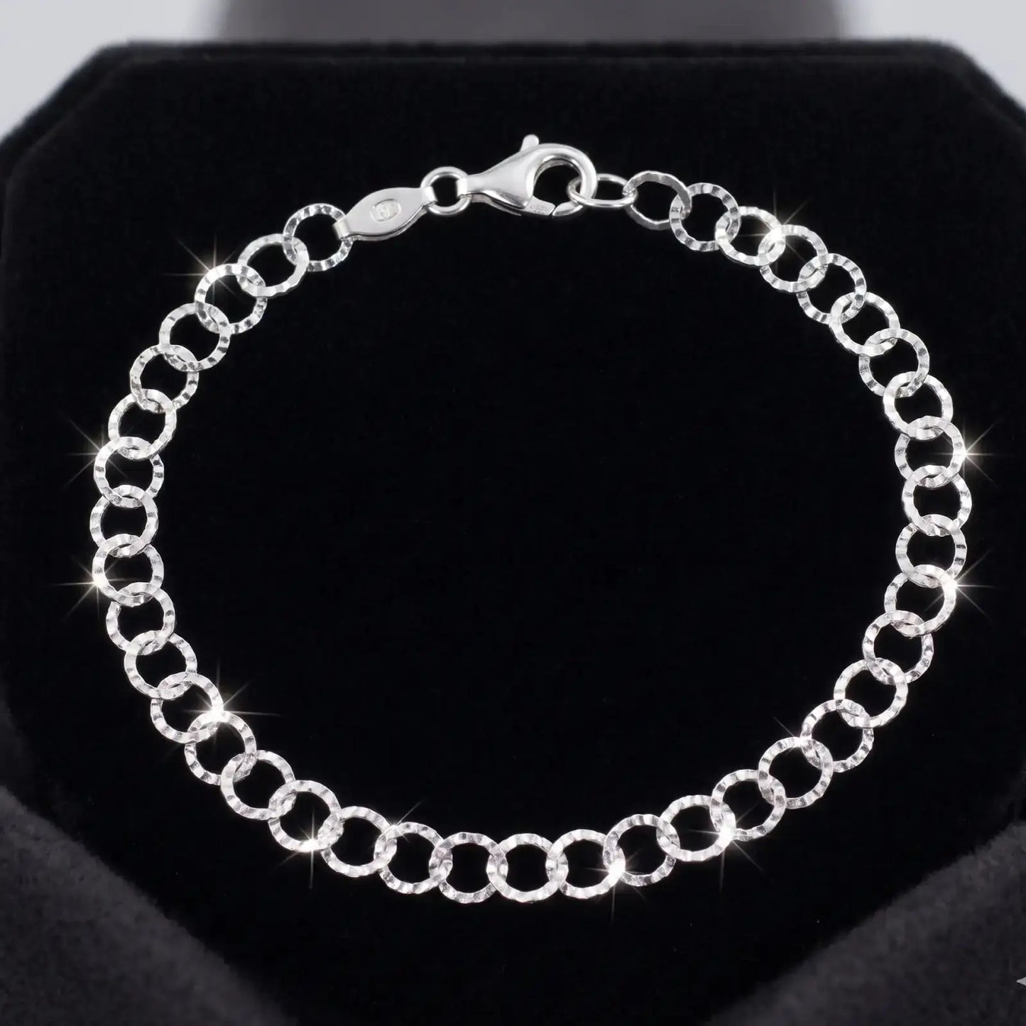 STERLING SILVER ANKLE BRACELET DIAMOND CUT CIRCLES w/LOBSTER LOCK 10"