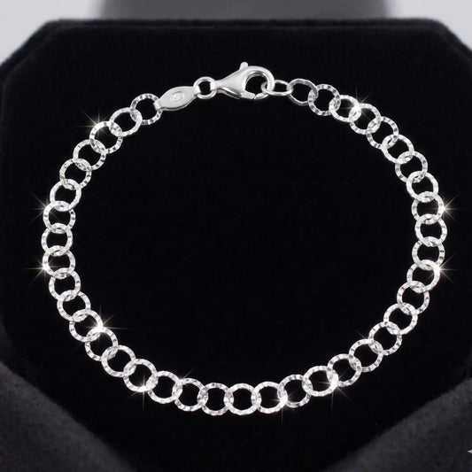 STERLING SILVER ANKLE BRACELET DIAMOND CUT CIRCLES w/LOBSTER LOCK 10"