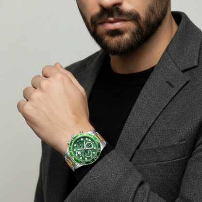 Mason Men’s Stainless Steel Chronograph Watch – Green Dial & Silver Band