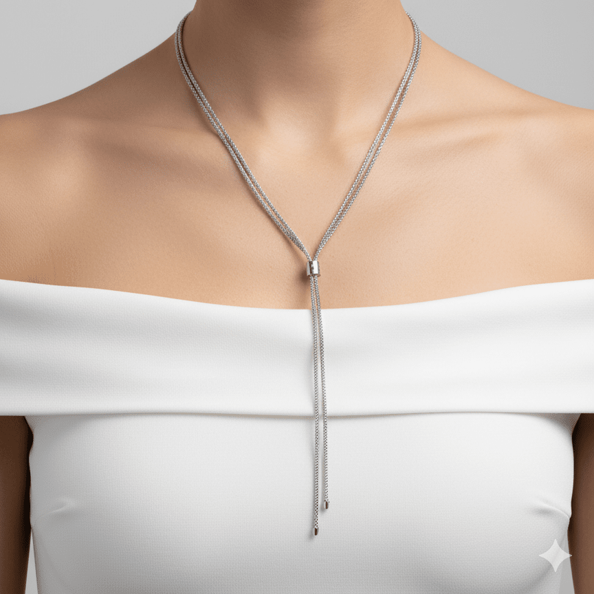 Silver Popcorn Tassel Lariat Necklace - COLO