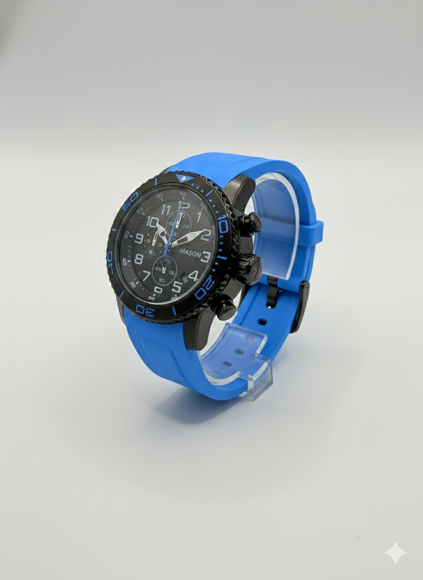 Mason Men’s Stainless Steel Chronograph Watch – Blue Dial with Signature Silicone Strap