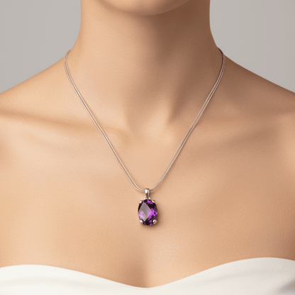 Silver Double-Strand Necklace with Amethyst Pendant - COLO