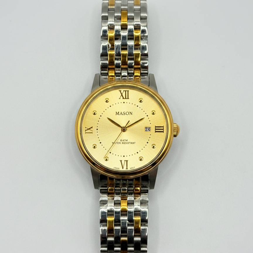 Mason Men’s Gold-Tone Dial Two-Tone Gold-Silver Band Watch – 5 ATM Water Resistant
