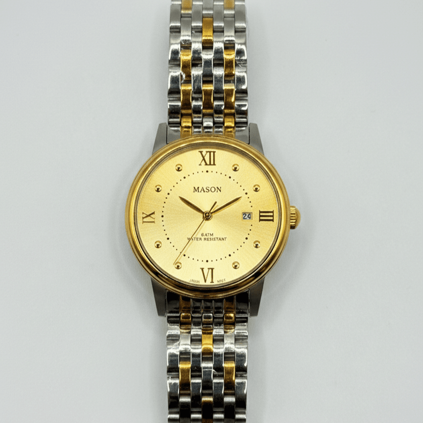 Mason Men’s Gold-Tone Dial Two-Tone Gold-Silver Band Watch – 5 ATM Water Resistant - COLO