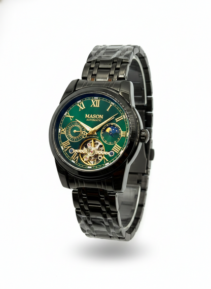 Mason Men’s Automatic Stainless Steel Watch – Black Dial with 24-Hour Subdial