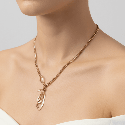 Gold-Tone Curb Chain Necklace with Open Teardrop Pendant - COLO