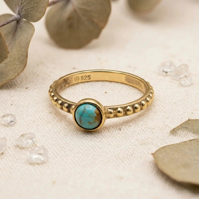 STAINLESS STEEL GOLD plated ANTIQUE TURQUOISE RING