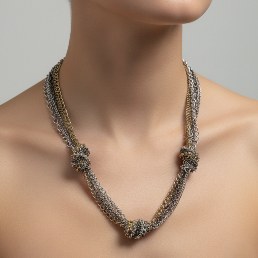 Multi-Strand Silver & Gold Layered Necklace