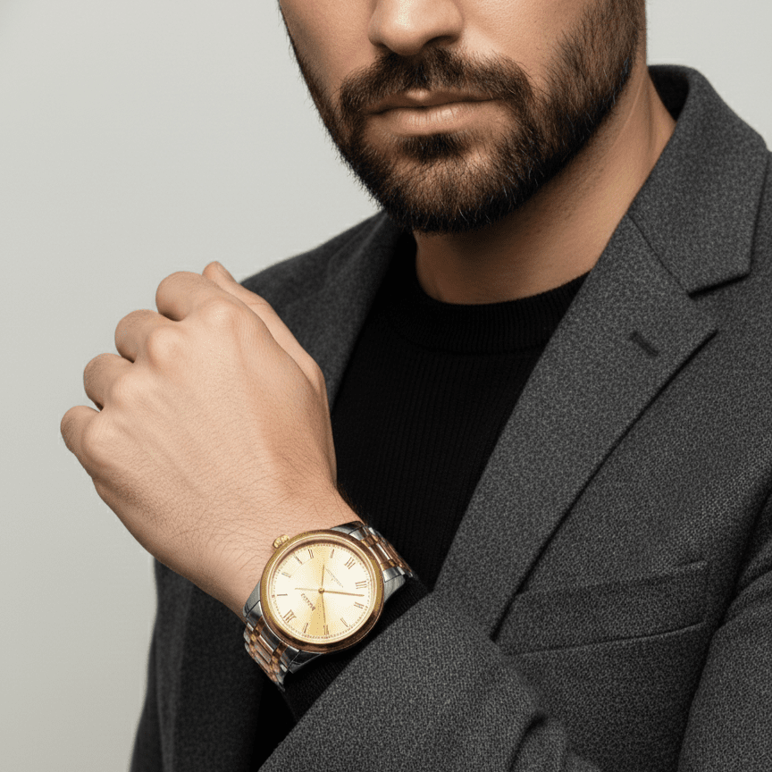 Mason Men’s Gold-Tone Dial Two-Tone Gold-Silver Band Watch – 5 ATM Water Resistant - COLO