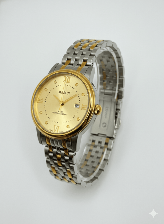 Mason Men’s Gold-Tone Dial Two-Tone Gold-Silver Band Watch – 5 ATM Water Resistant - COLO