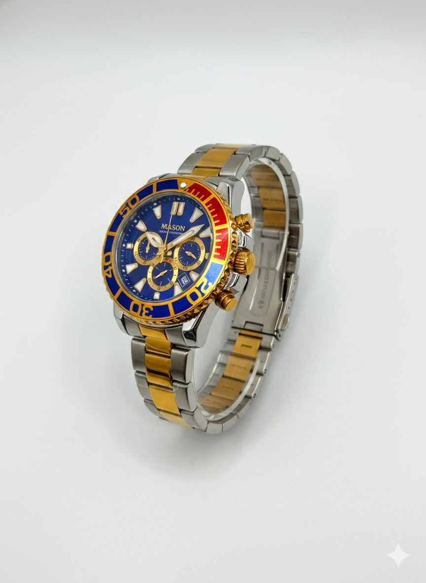Mason Men’s Two-Tone Gold-Plated Chronograph Watch – Blue Dial Statement Edition