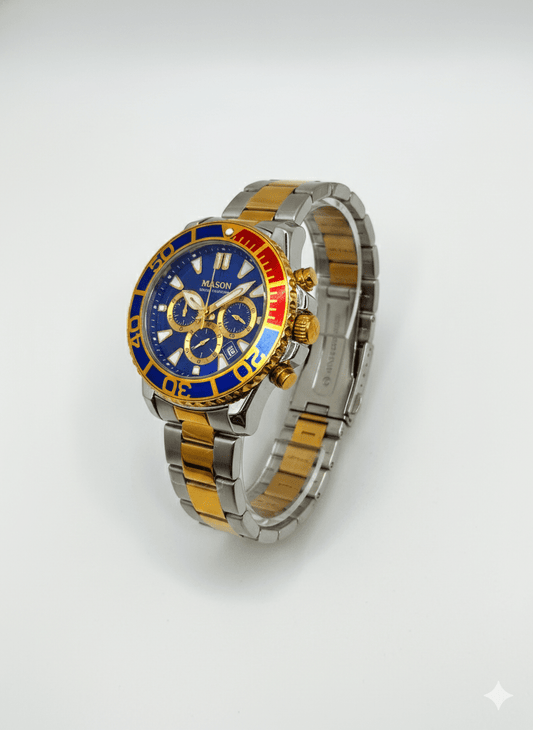 Mason Men’s Two-Tone Gold-Plated Chronograph Watch – Blue Dial Statement Edition - COLO