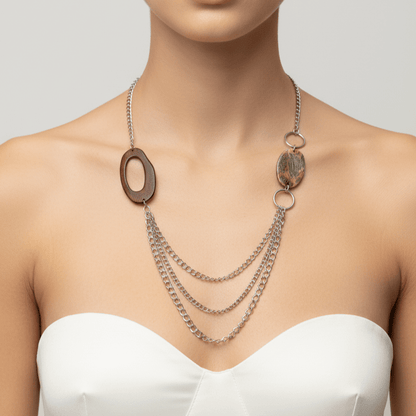 Silver Asymmetrical Necklace with Resin & Yellow Pendant - COLO