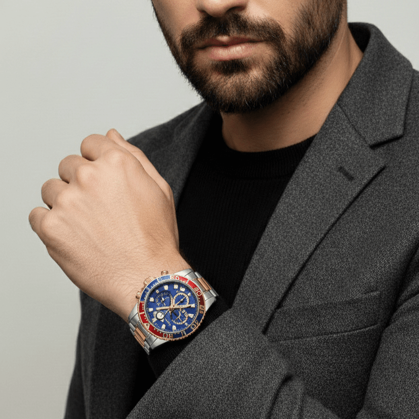 Mason Men’s Two-Tone Gold-Plated Chronograph Watch – Blue Dial Statement Edition - COLO