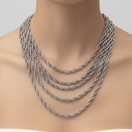Silver Multi-Strand Draped Collar Necklace - COLO