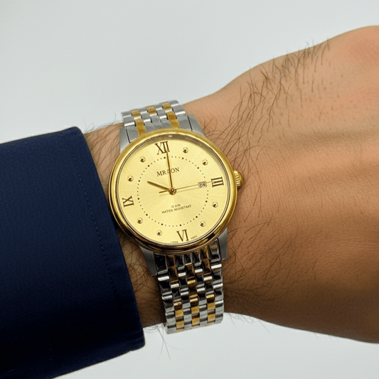 Mason Men’s Gold-Tone Dial Two-Tone Gold-Silver Band Watch – 5 ATM Water Resistant - COLO