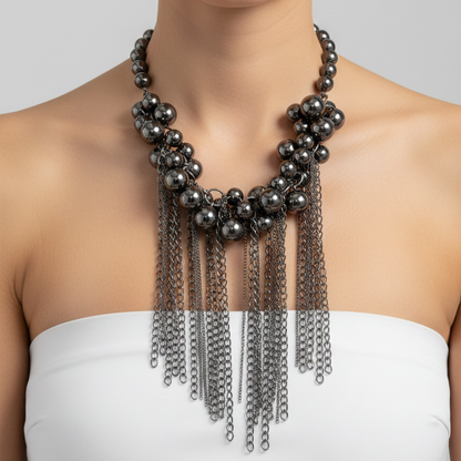 Gunmetal Clustered Bead Collar Necklace