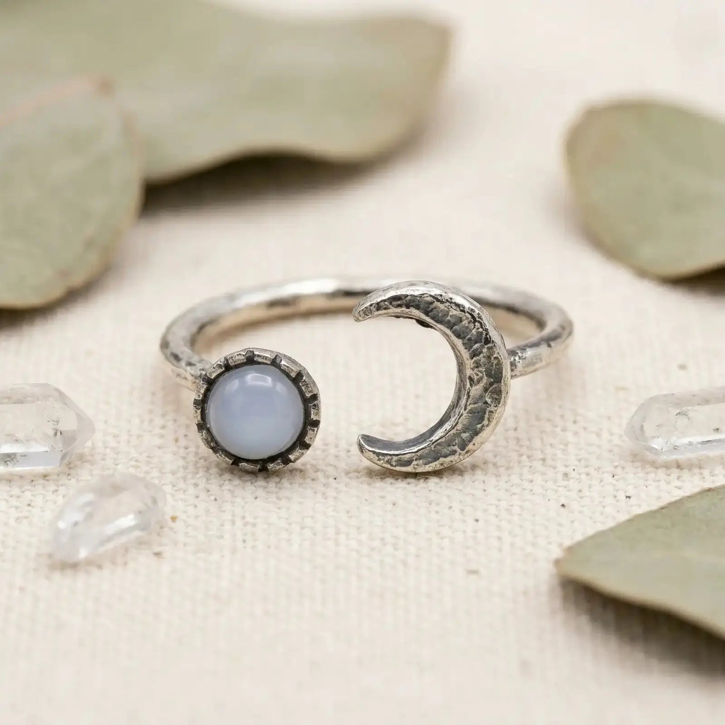 STAINLESS STEEL ANTIQUE OPAL and MOON RING