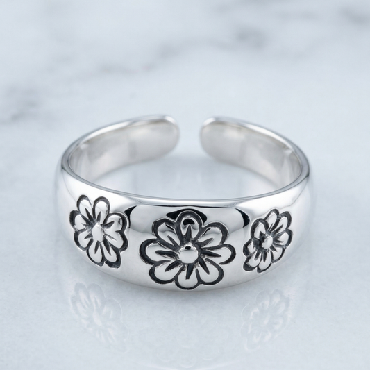 STERLING SILVER 3 FLOWER Toe/Midi Ring