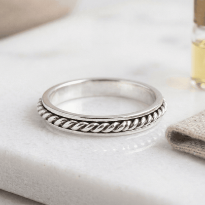 STAINLESS STEEL silver plated ANTIQUE ROPEBAND RING