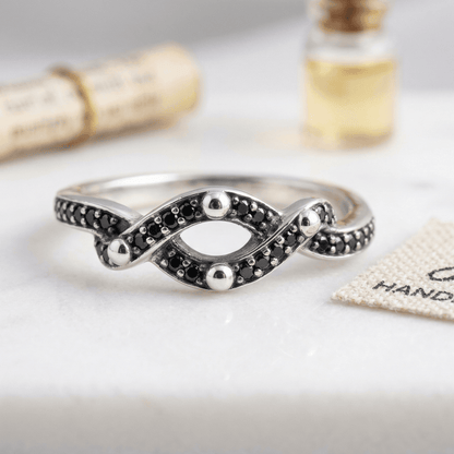 STAINLESS STEEL BLACK ANTIQUE WAVE RING