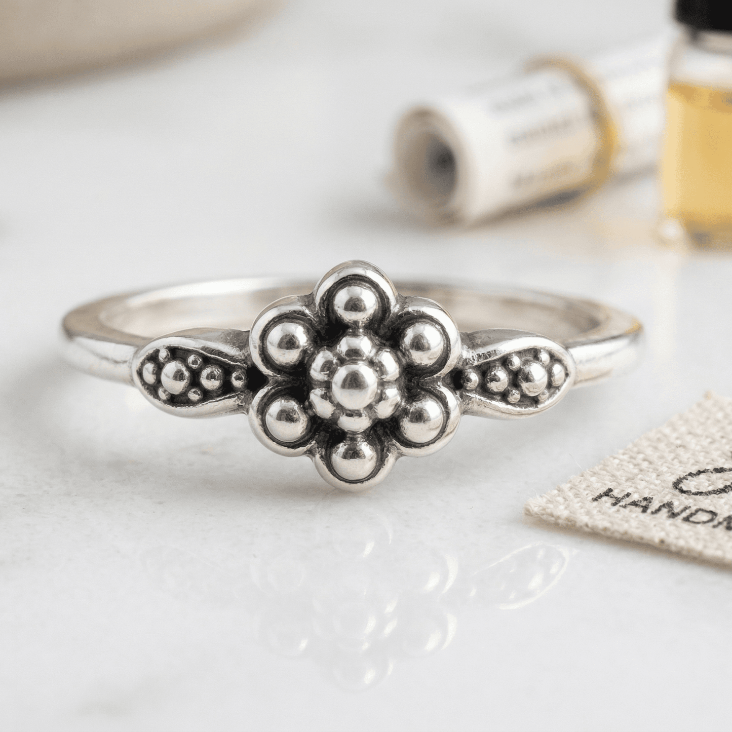 STAINLESS STEEL ANTIQUE BEADED RING