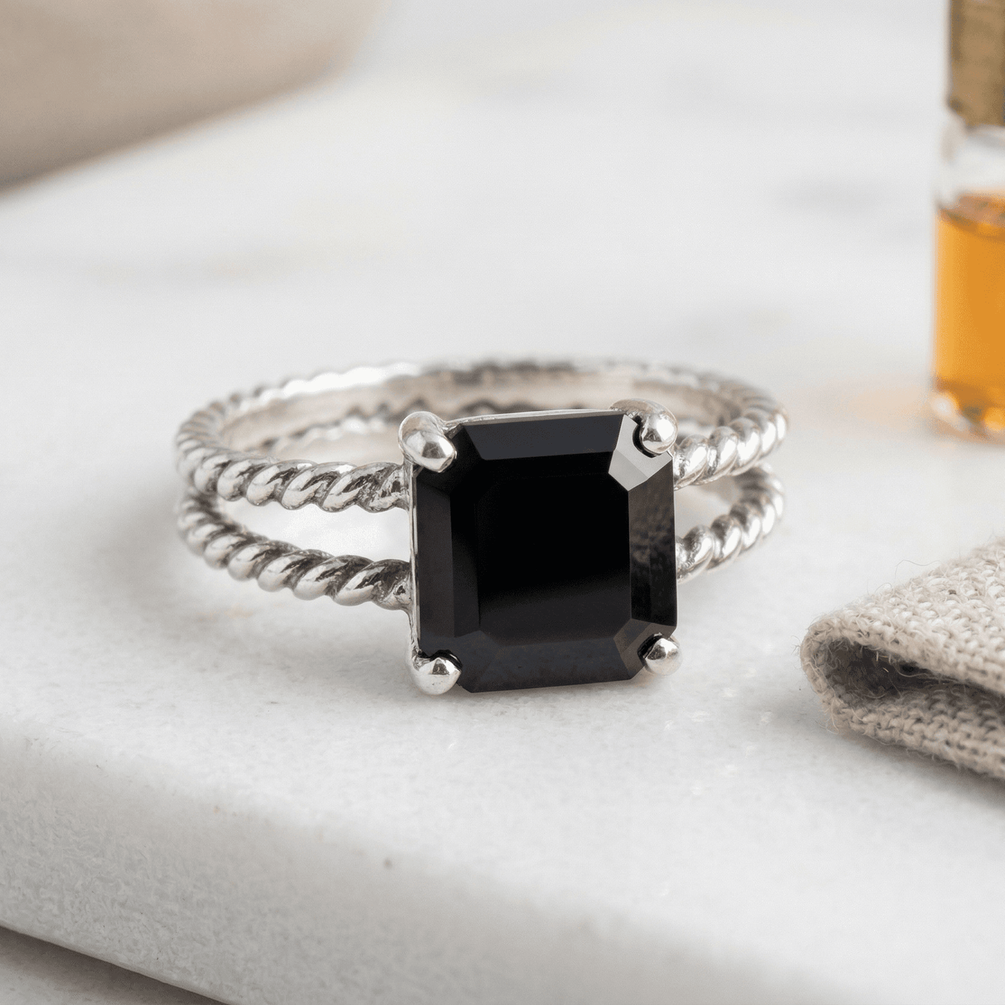 STAINLESS STEEL ANTIQUE BLACK ONYX RING