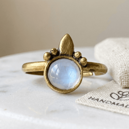 Stainless Steel Antique Gold Plated Fashion Ring w/OPAL – Handmade, Adjustable One Size
