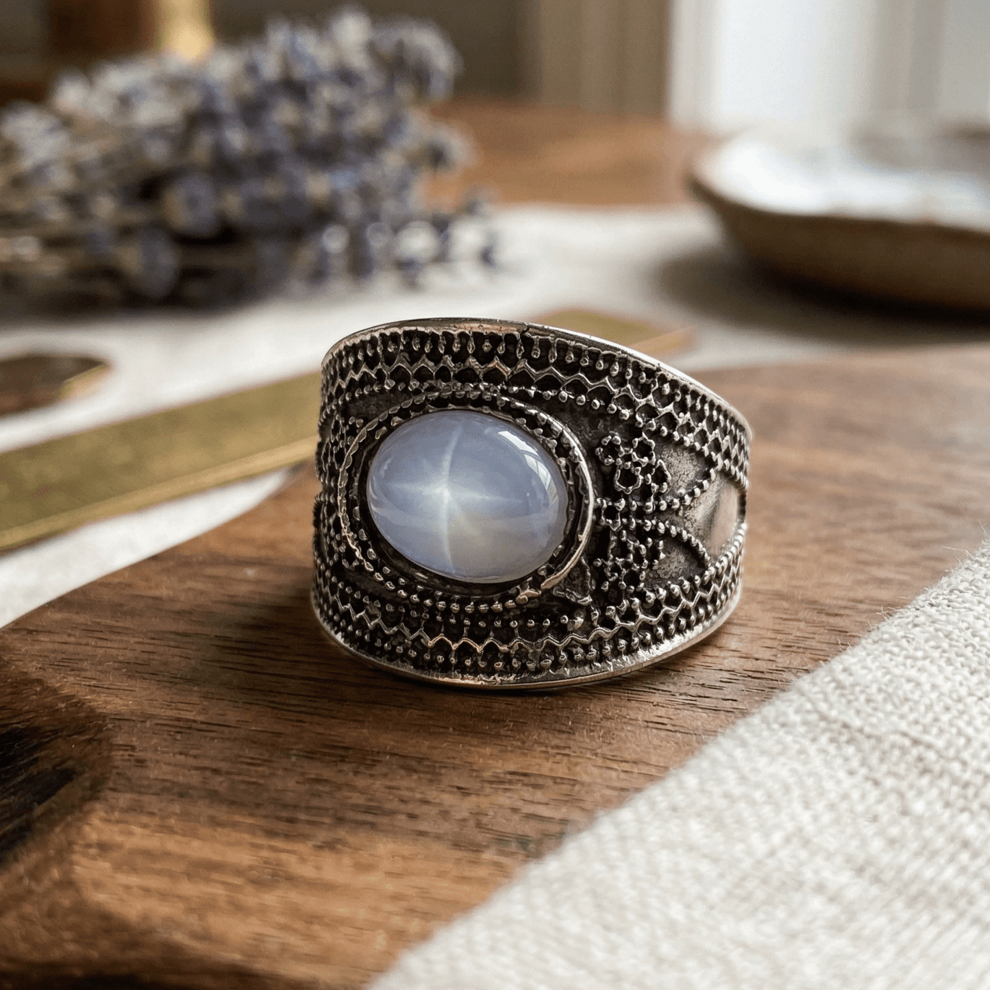 STAINLESS STEEL GOLD plated ANTIQUE OPAL FILAGREE RING
