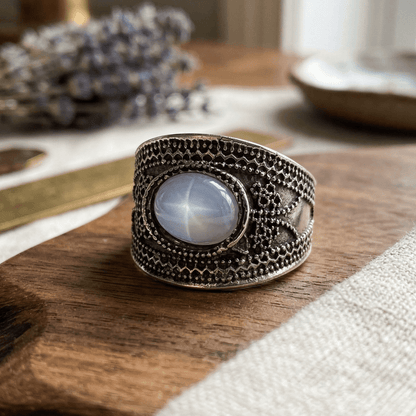 STAINLESS STEEL GOLD plated ANTIQUE OPAL FILAGREE RING