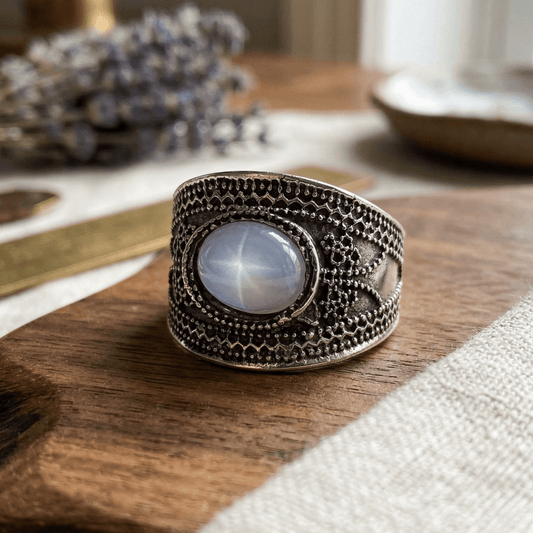 STAINLESS STEEL GOLD plated ANTIQUE OPAL FILAGREE RING