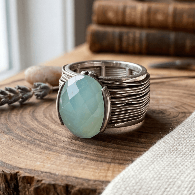 SILVER ANTIQUE facet OPAL FASHION  RING HANDMAKE