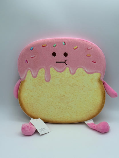 TOAST PILLOW BREAD PINK FROSTED HAPPY FACE Pillow for Sitting Round Throw 14x1.5