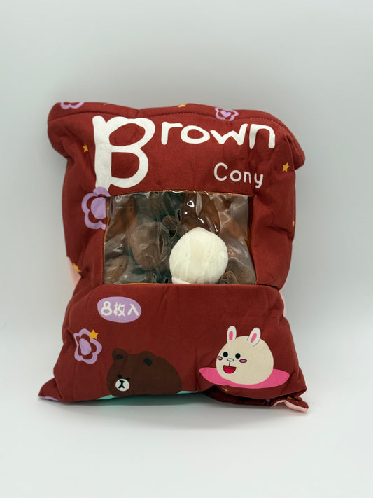 Zippered BUNNY AND BEARS Plush Pillow Gift Throw Pillow with 8 Little Dolls 14 x 18 Inches