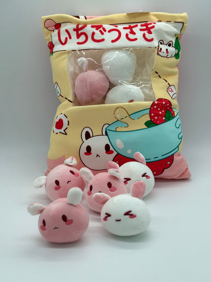 Zippered BUNNY Plush Pillow Gift Throw Pillow with 8 Little Bunny Dolls 14 x 18 Inches