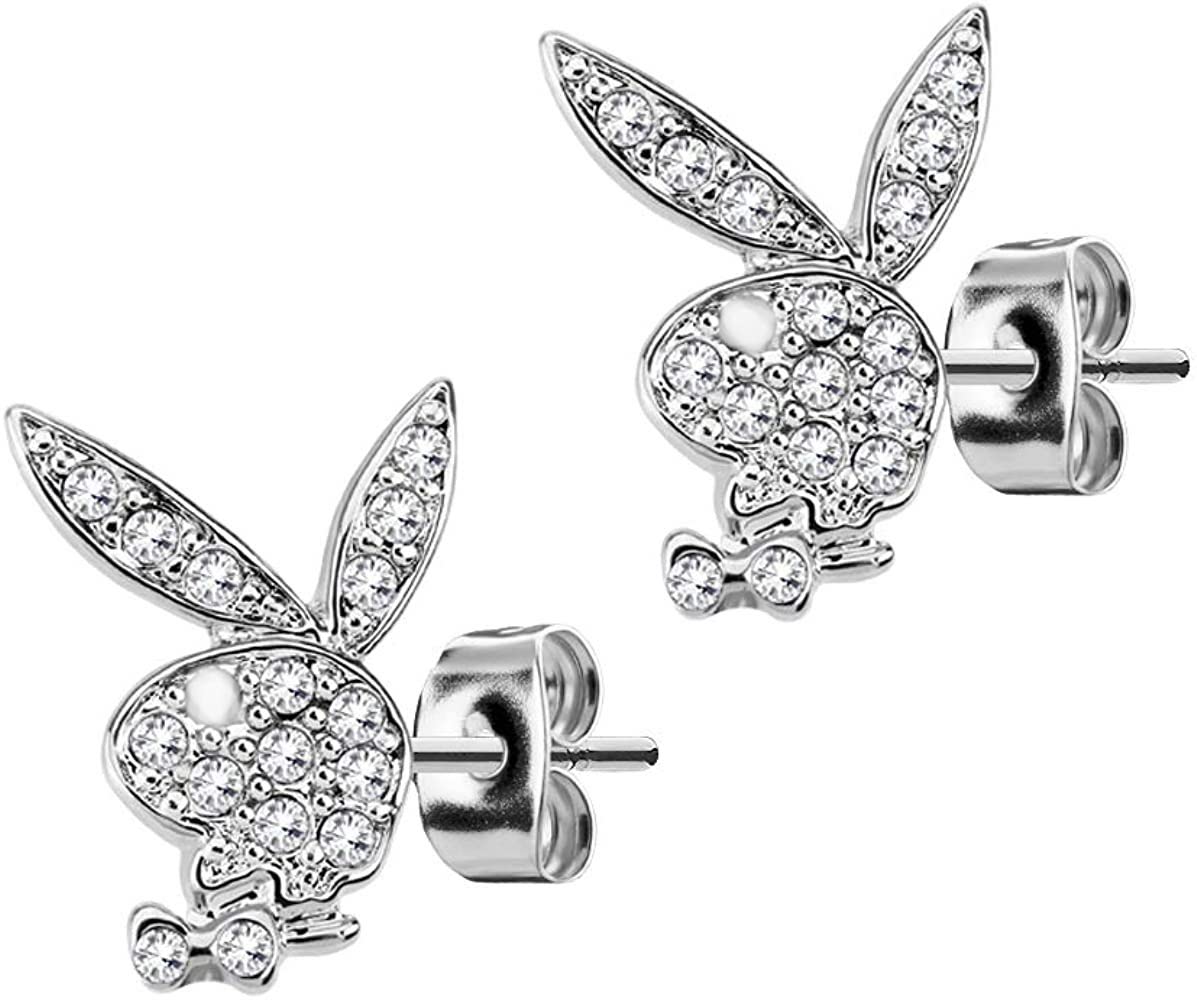 PLAYBOY BUNNY HEADS CRYSTAL EARRING POST PUSH BACK