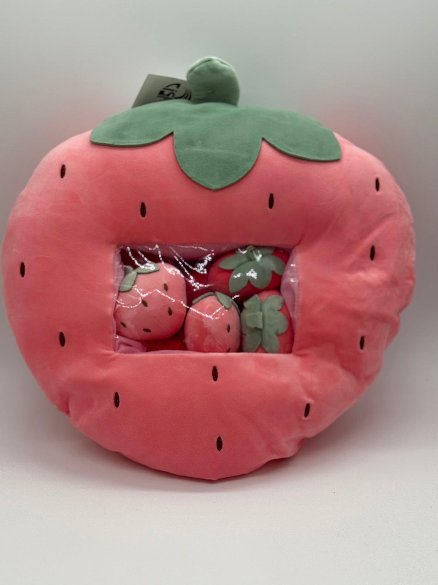 Zippered STRAWBERRY Plush Pillow Gift Throw Pillow with 8 Little Strawberry Dolls 24 x 18 Inches