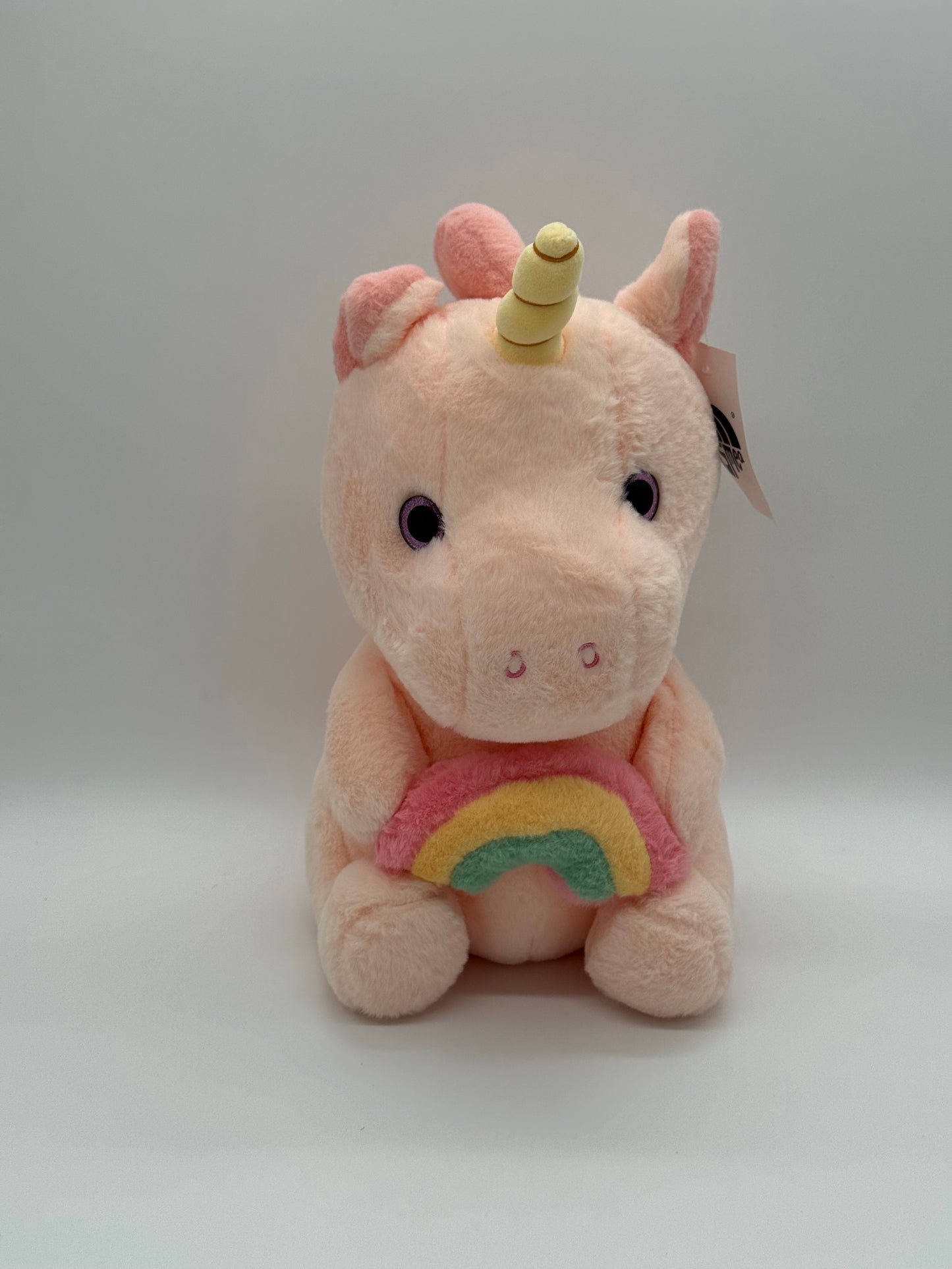 Plush Pink Unicorn with Rainbow – Soft Huggable Stuffed Animal 16" x 11"