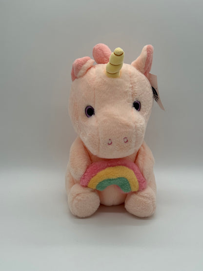 Plush Pink Unicorn with Rainbow – Soft Huggable Stuffed Animal 16" x 11"