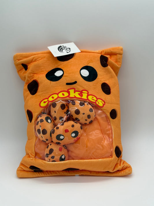 Zippered COOKIE Plush Pillow ORANGE Gift Throw Pillow with 8 Little Cookie Dolls 14 x 18 Inches