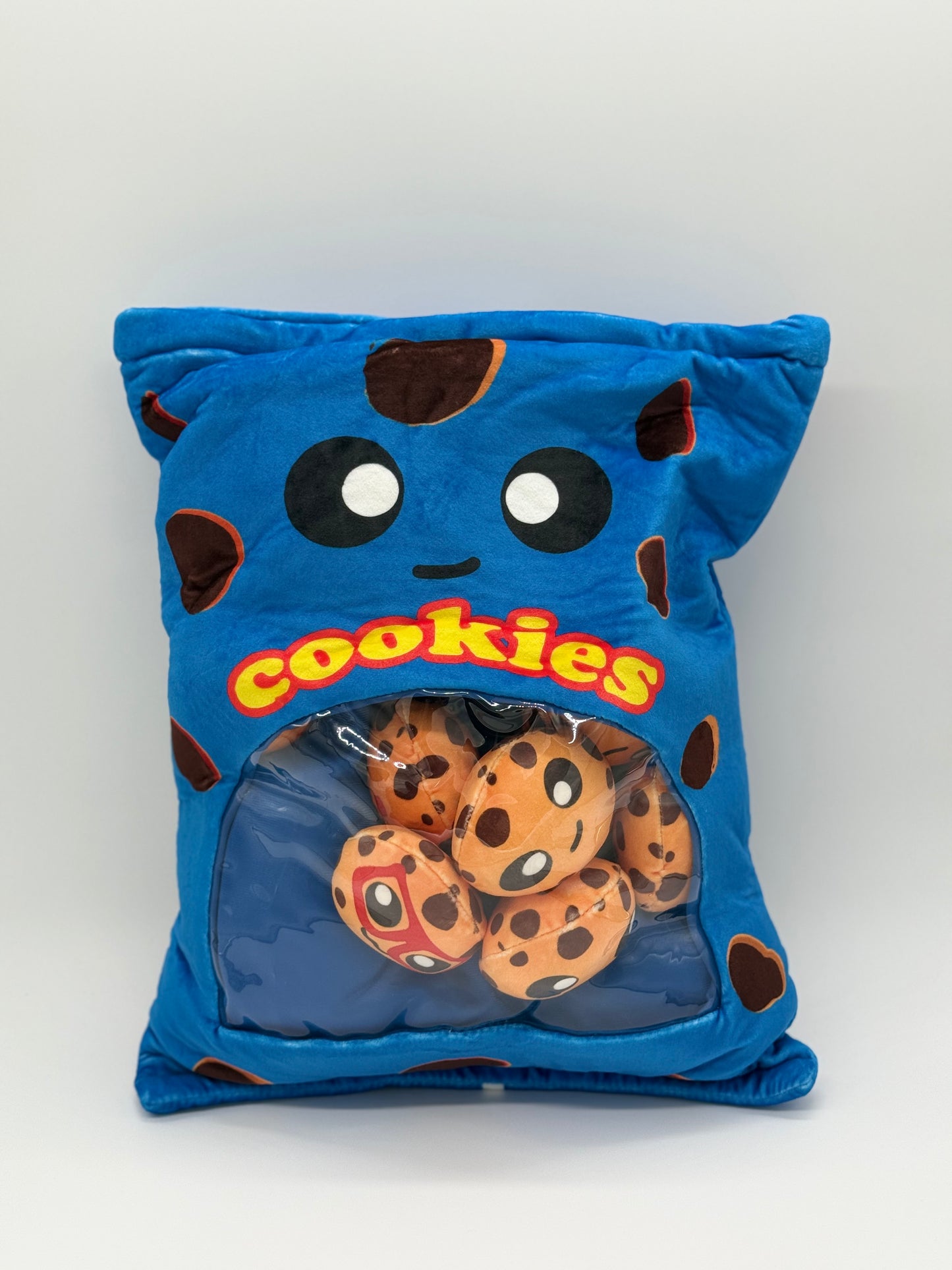 Zippered COOKIE Plush Pillow BLUE Gift Throw Pillow with 8 Little Cookie Dolls 14 x 18 Inches