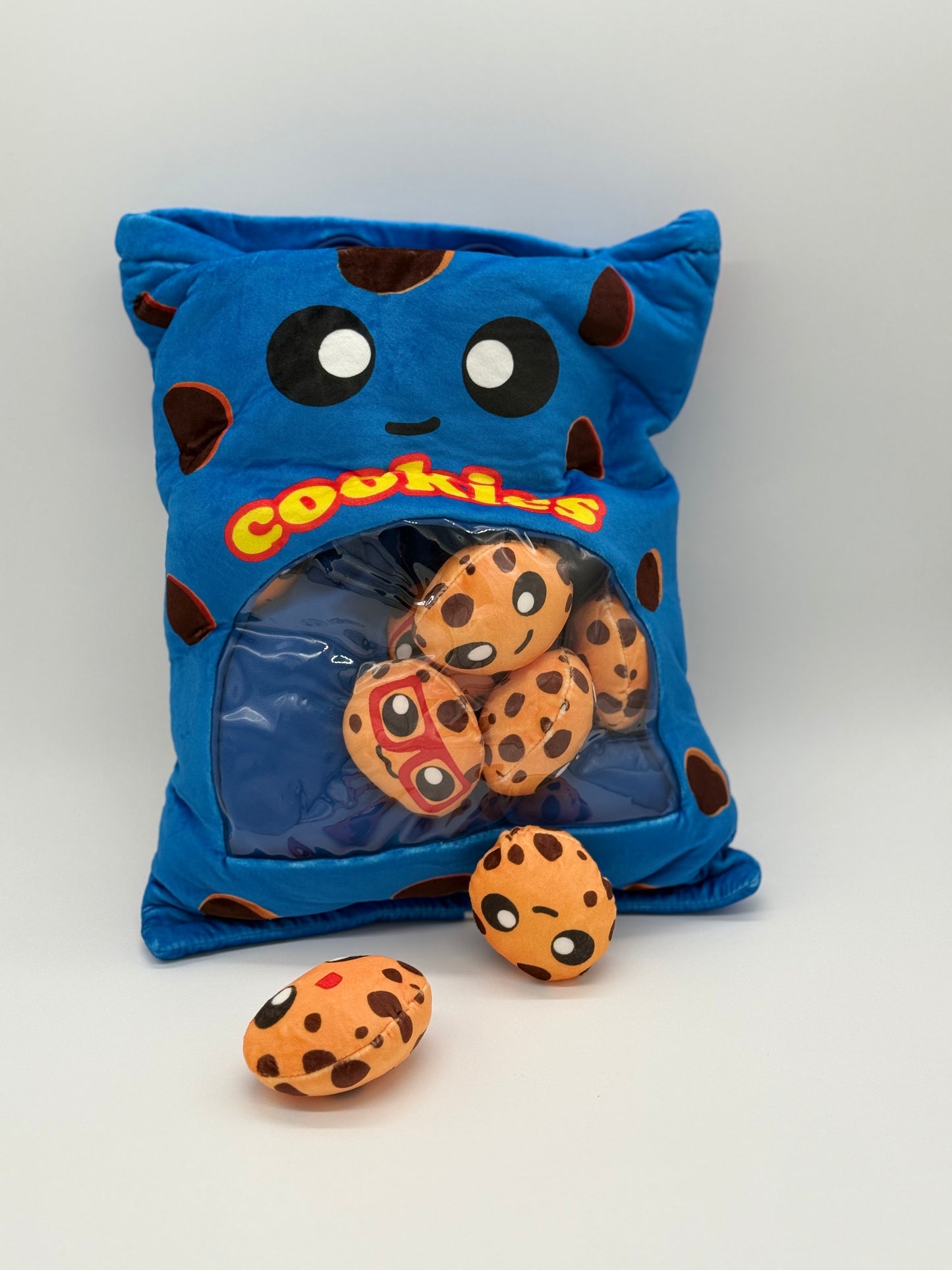 Zippered COOKIE Plush Pillow BLUE Gift Throw Pillow with 8 Little Cookie Dolls 14 x 18 Inches