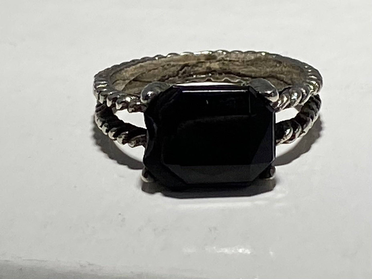 STAINLESS STEEL ANTIQUE BLACK ONYX RING