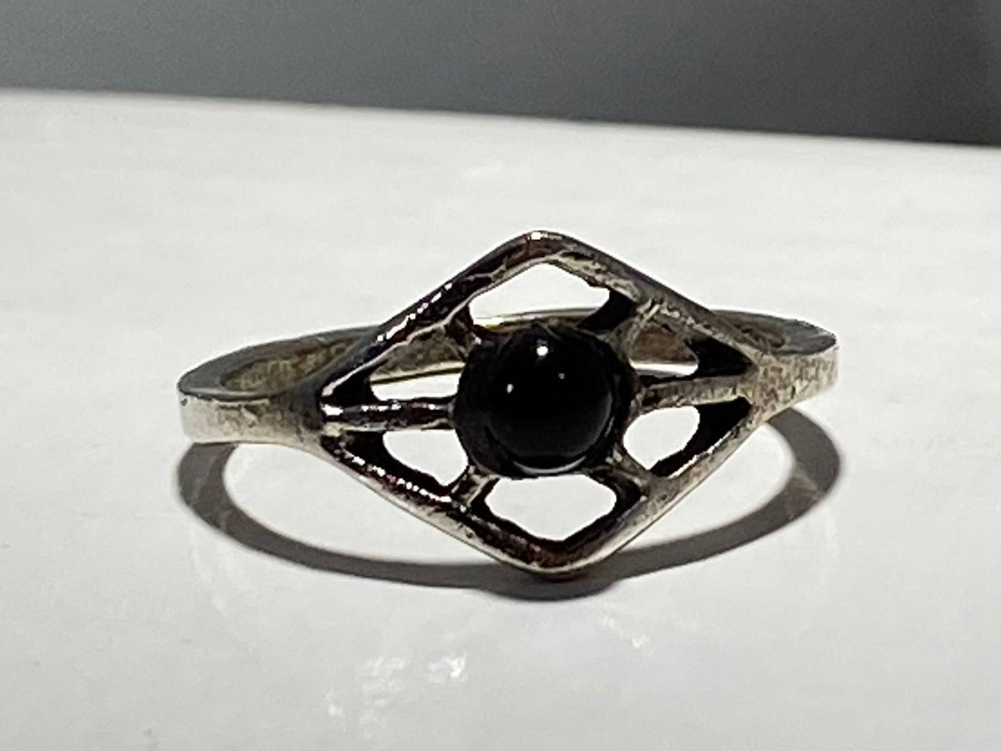 STERLING STEEL SQUARE w/ONYX RING