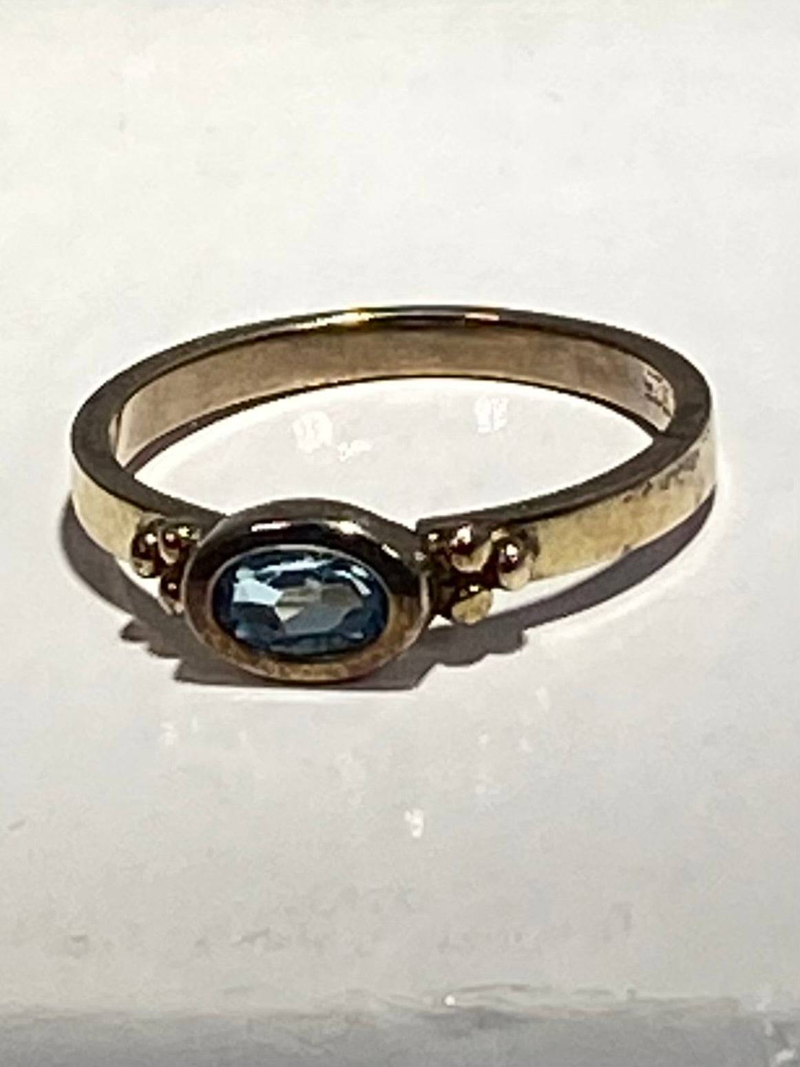 STAINLESS STEEL BLUE TOPAZ GOLD ANTIQUE HOMEMAKE RING