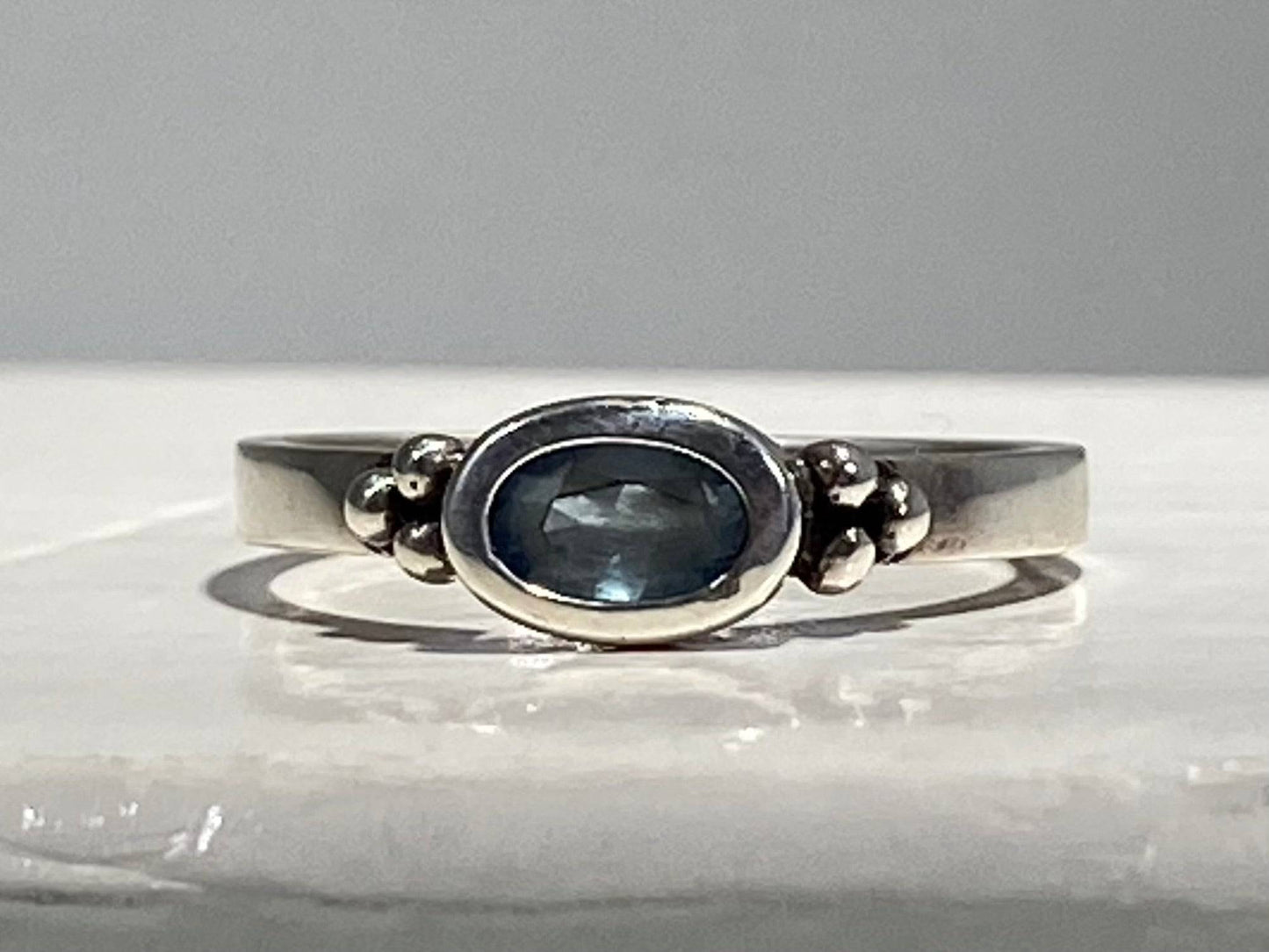 STAINLESS STEEL BLUE TOPAZ SILVER PLATED ANTIQUE HOMEMAKE RING
