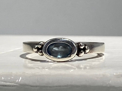 STAINLESS STEEL BLUE TOPAZ SILVER PLATED ANTIQUE HOMEMAKE RING