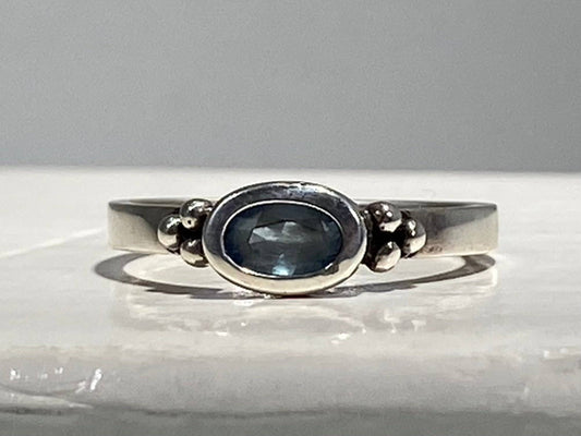 STAINLESS STEEL BLUE TOPAZ SILVER PLATED ANTIQUE HOMEMAKE RING