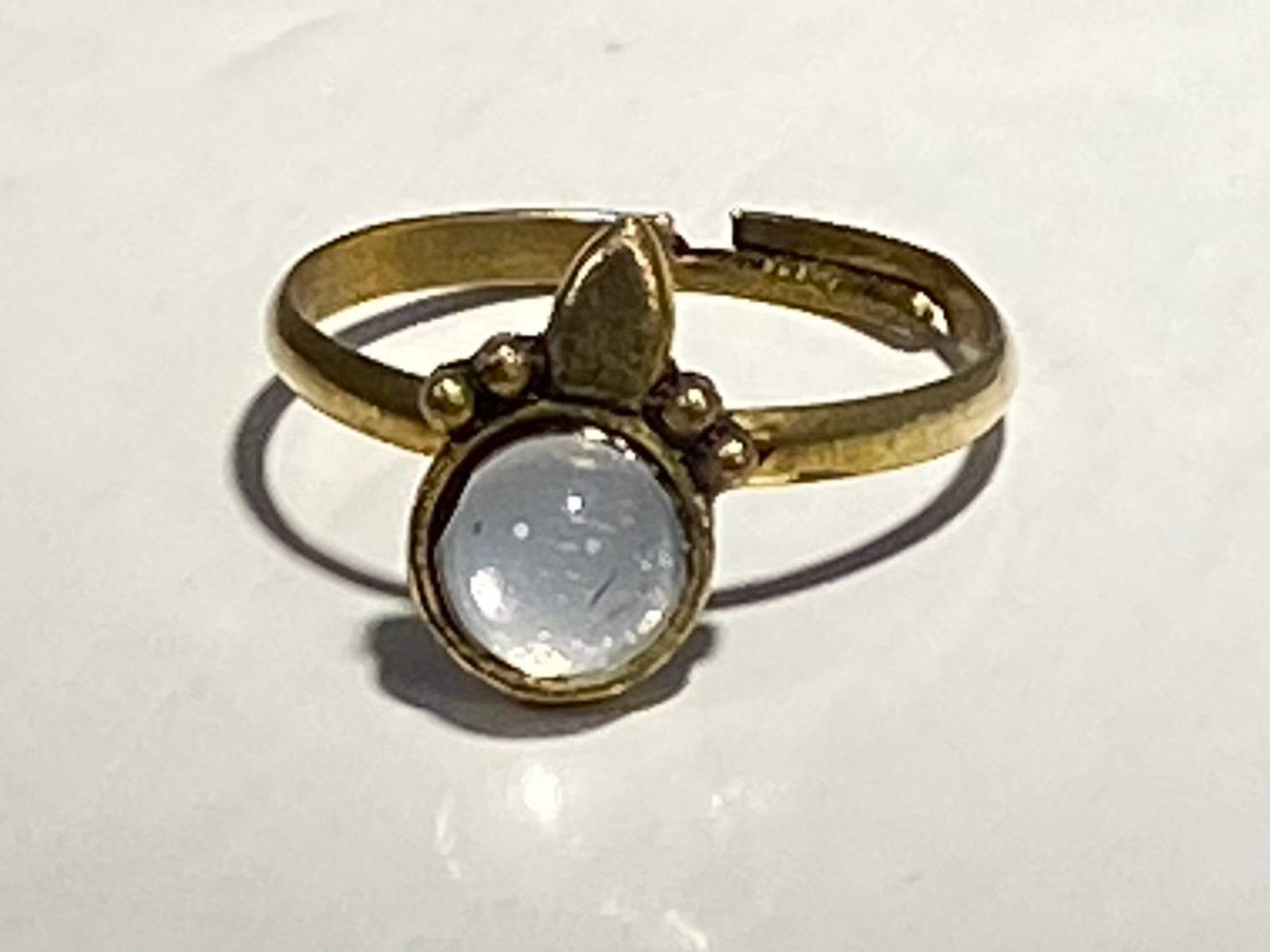 Stainless Steel Antique Gold Plated Fashion Ring w/OPAL – Handmade, Adjustable One Size