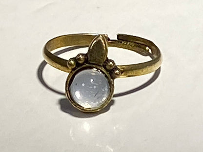Stainless Steel Antique Gold Plated Fashion Ring w/OPAL – Handmade, Adjustable One Size